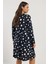 Kadın Büyük Beden Lacivert, Puantiye Desen, Ön Pile Detaylı, Uzun Kol Viskon Elbise 65N39002 4