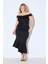 Kadın Büyük Beden Siyah, Carmen Yaka Asimetrik Kesim Scuba Kumaş Elbise 65N38977 1