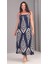 Kadın Büyük Beden Lacivert, Desenli Ip Askılı Viskon Elbise 65N39081 1