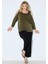 Kadın Büyük Beden Haki, Omuz Açık, Pul ve Boncuk Işli Jarse Bluz 65N38966 1