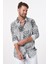 R-3654 Şal Desenli Ayaklı Yaka Gizli Pat Uzun Kol Gömlek 3