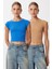 2’li Paket Basic Fitilli Örme Crop Bluz LMX0123 Bisküvi Koyu Mavi 1