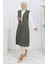 Sade Ince Basic Uzun Yelek Kadın Yelek Büyük Beden Yelek 8763-04 Haki 2