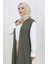 Sade Ince Basic Uzun Yelek Kadın Yelek Büyük Beden Yelek 8763-04 Haki 4