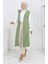 Sade Ince Basic Uzun Yelek Kadın Yelek Büyük Beden Yelek 8763-06 Yeşil 2
