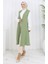 Sade Ince Basic Uzun Yelek Kadın Yelek Büyük Beden Yelek 8763-06 Yeşil 3