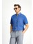 Kısa Kol Regular Fit Spor Düğmeli Yaka Denim Görünümlü Gömlek 4