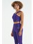 Koyu Mor Logo Baskılı Dar Kalıp Dalgıç Kumaş Kadın Büstiyer - 97259 3