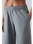 Gri Melanj Yüksek Bel Cepli Rahat Form Geniş Paça Kadın Eşofman Alt - 94567 3