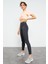 Antrasit Yüksek Bel Streç Slim Fit Dar Paça Kadın Tayt - 94545 5