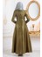 Tesettürlü Abiye Elbiseler - Tafta Haki Tesettür Abiye Elbise 3755HK 1