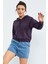 Mor Uzun Kol Rahat Form Kapüşonlu Kadın Sweatshirt - 97115 3