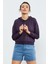 Mor Uzun Kol Rahat Form Kapüşonlu Kadın Sweatshirt - 97115 5