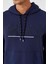 İndigo Yazı Nakışlı Standart Kalıp Kapüşonlu Erkek Sweatshirt - 87887 4