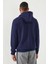 İndigo Yazı Nakışlı Standart Kalıp Kapüşonlu Erkek Sweatshirt - 87887 5