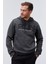 Antrasit Melanj Yazı Nakışlı Standart Kalıp Kapüşonlu Erkek Sweatshirt - 87887 1