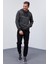 Antrasit Melanj Yazı Nakışlı Standart Kalıp Kapüşonlu Erkek Sweatshirt - 87887 2