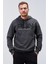 Antrasit Melanj Yazı Nakışlı Standart Kalıp Kapüşonlu Erkek Sweatshirt - 87887 5
