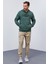 Yeşil Yazı Nakışlı Standart Kalıp Kapüşonlu Erkek Sweatshirt - 87887 4