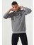 Gri Melanj Yazı Nakışlı Standart Kalıp Kapüşonlu Erkek Sweatshirt - 87887 1
