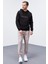 Siyah Yazı Nakışlı Standart Kalıp Kapüşonlu Erkek Sweatshirt - 87887 2