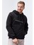 Siyah Yazı Nakışlı Standart Kalıp Kapüşonlu Erkek Sweatshirt - 87887 3