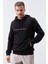 Siyah Yazı Nakışlı Standart Kalıp Kapüşonlu Erkek Sweatshirt - 87887 5