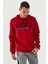 Kırmızı Yazı Nakışlı Standart Kalıp Kapüşonlu Erkek Sweatshirt - 87887 1