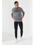 Gri Melanj Yazı Nakışlı Standart Kalıp Kapüşonlu Erkek Sweatshirt - 87887 4