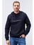 Lacivert Yazı Nakışlı Standart Kalıp Kapüşonlu Erkek Sweatshirt - 87887 5