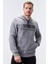 Gri Melanj Nakışlı Kanguru Cep Standart Kalıp Kapüşonlu Erkek Sweatshirt - 87839 3