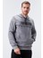Gri Melanj Nakışlı Kanguru Cep Standart Kalıp Kapüşonlu Erkek Sweatshirt - 87839 5
