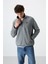 Gri Melanj Yarım Fermuarlı Sweatshirt Slim Fit Dik Yaka Erkek Polar - 87891 3