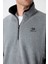 Gri Melanj Yarım Fermuarlı Sweatshirt Slim Fit Dik Yaka Erkek Polar - 87891 4