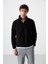 Siyah Yarım Fermuarlı Sweatshirt Slim Fit Dik Yaka Erkek Polar - 87891 1