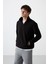 Siyah Yarım Fermuarlı Sweatshirt Slim Fit Dik Yaka Erkek Polar - 87891 5
