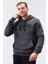 Antrasit Melanj Nakışlı Kanguru Cep Standart Kalıp Kapüşonlu Erkek Sweatshirt - 87839 1