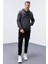 Antrasit Melanj Nakışlı Kanguru Cep Standart Kalıp Kapüşonlu Erkek Sweatshirt - 87839 2