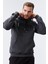 Antrasit Melanj Nakışlı Kanguru Cep Standart Kalıp Kapüşonlu Erkek Sweatshirt - 87839 3