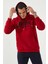 Kırmızı Nakışlı Kanguru Cep Standart Kalıp Kapüşonlu Erkek Sweatshirt - 87839 1