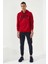 Kırmızı Nakışlı Kanguru Cep Standart Kalıp Kapüşonlu Erkek Sweatshirt - 87839 4
