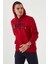 Kırmızı Nakışlı Kanguru Cep Standart Kalıp Kapüşonlu Erkek Sweatshirt - 87839 5