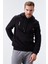 Siyah Nakışlı Kanguru Cep Standart Kalıp Kapüşonlu Erkek Sweatshirt - 87839 3