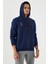 İndigo Nakışlı Kanguru Cep Standart Kalıp Kapüşonlu Erkek Sweatshirt - 87839 1