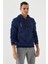 İndigo Nakışlı Kanguru Cep Standart Kalıp Kapüşonlu Erkek Sweatshirt - 87839 5