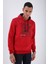 Kırmızı Kamuflaj Desen Baskılı Standart Kalıp Kapüşonlu Erkek Sweatshirt - 87884 1