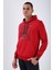 Kırmızı Kamuflaj Desen Baskılı Standart Kalıp Kapüşonlu Erkek Sweatshirt - 87884 3