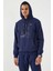 İndigo Kamuflaj Desen Baskılı Standart Kalıp Kapüşonlu Erkek Sweatshirt - 87884 5