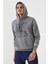 Gri Melanj Kamuflaj Desen Baskılı Standart Kalıp Kapüşonlu Erkek Sweatshirt - 87884 1