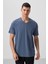 Petrol Basic Kısa Kol Standart Kalıp V Yaka Erkek T-Shirt - 87912 1